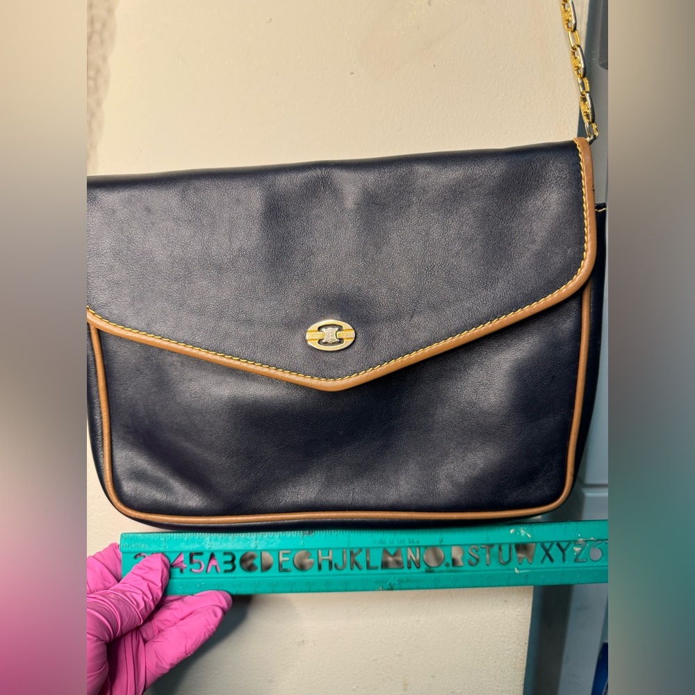 Vintage Celine Envelope clutch with logo chain. - Picture 3 of 16